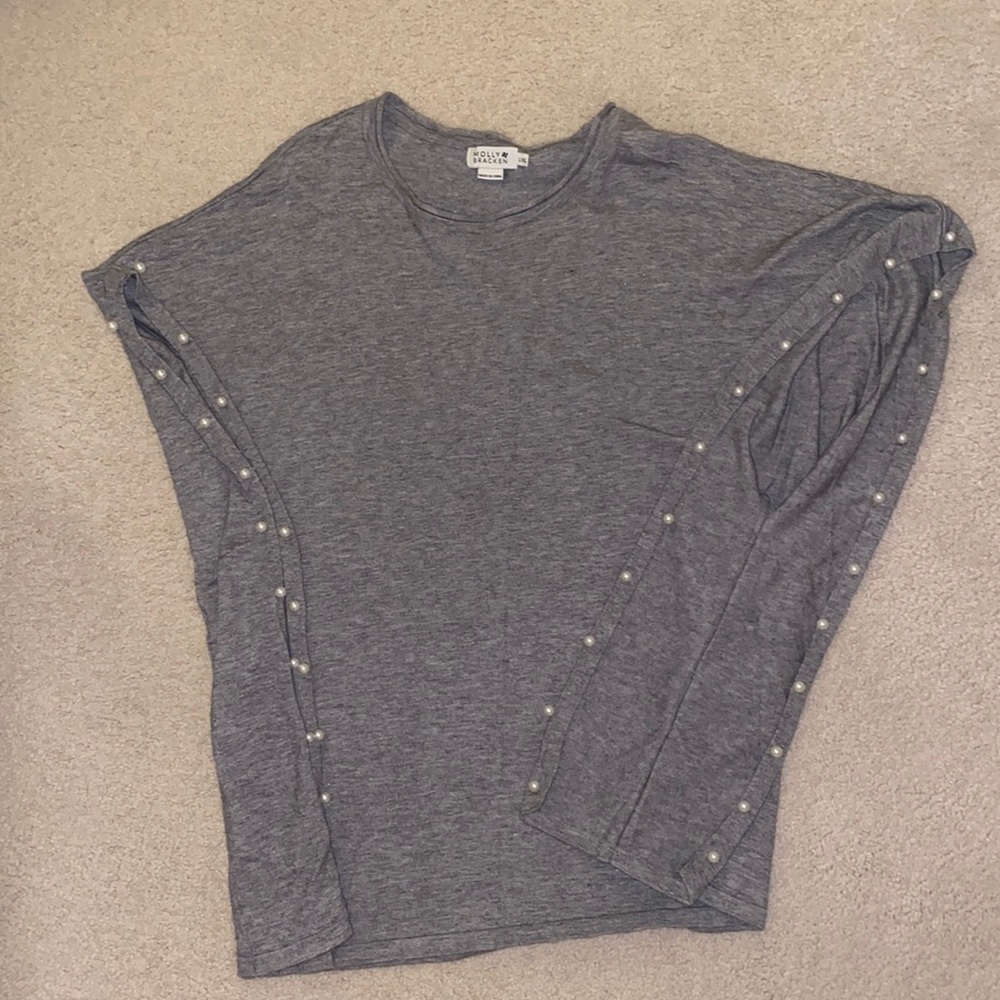 Grey sweater with pearl accents